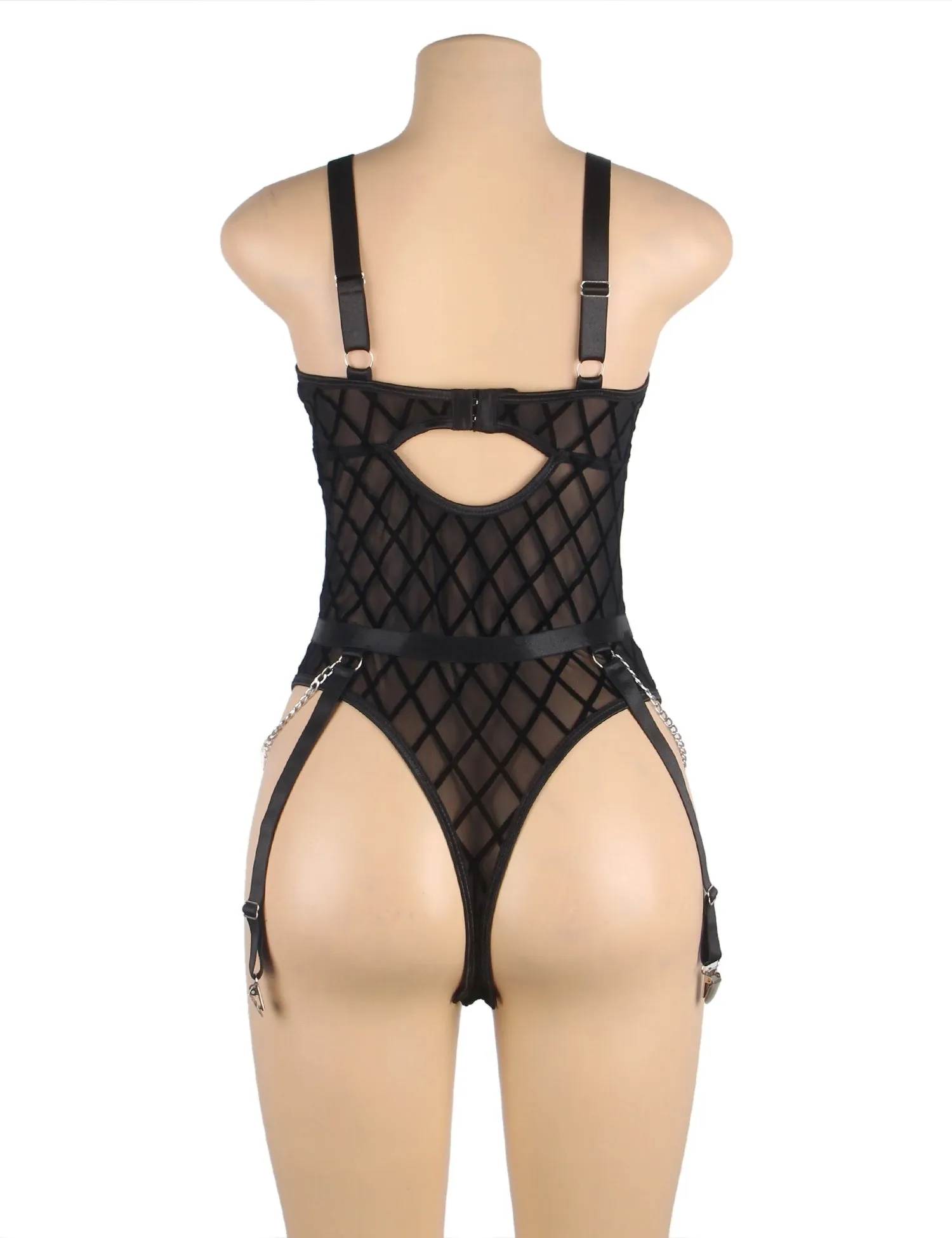 New Black Mesh Chain Bodysuit Hot Lingerie