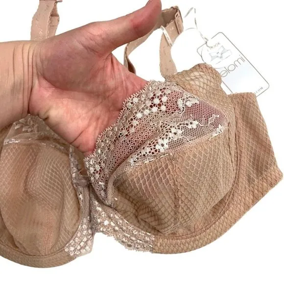 NEW Elomi Charley Stretch Plunge lace Bra Size 36DDD fawn nude