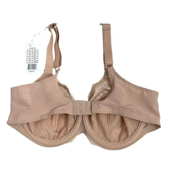NEW Elomi Charley Stretch Plunge lace Bra Size 36DDD fawn nude