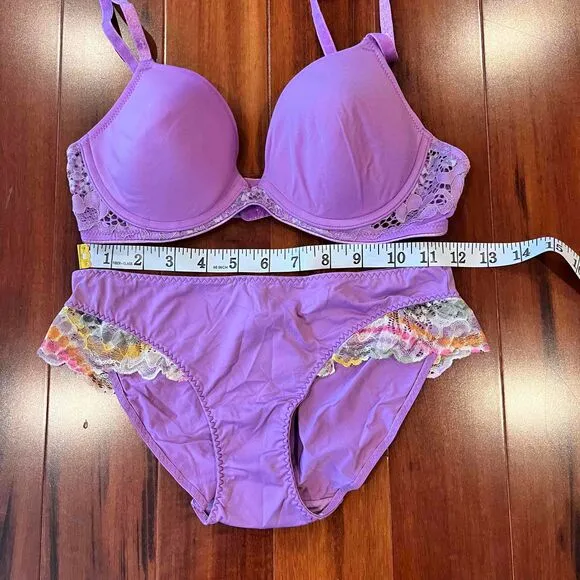 New NWOT Josie By Natori Purple Lingerie Set Lace Push Up Style Size 34B / S