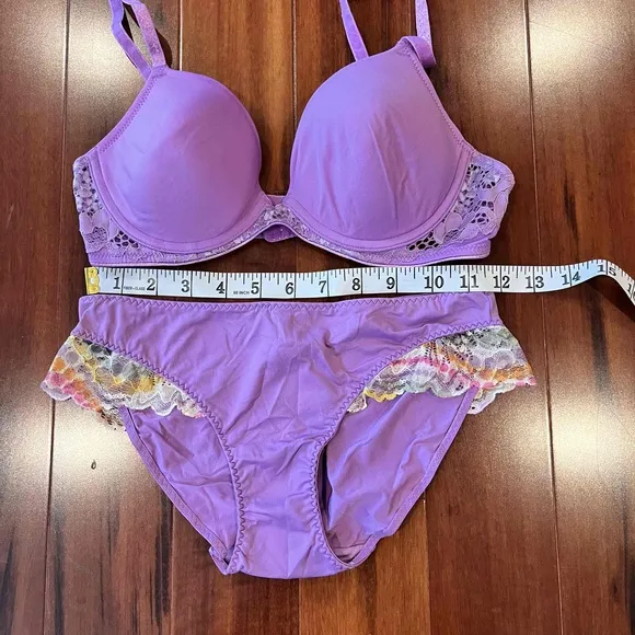 New NWOT Josie By Natori Purple Lingerie Set Lace Push Up Style Size 34B / S