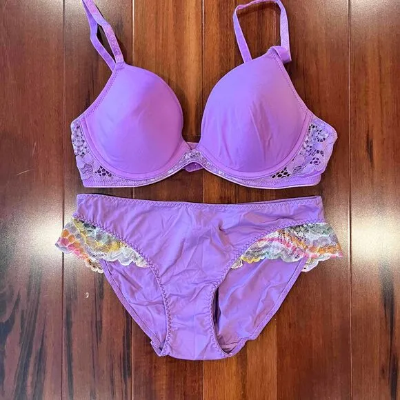 New NWOT Josie By Natori Purple Lingerie Set Lace Push Up Style Size 34B / S