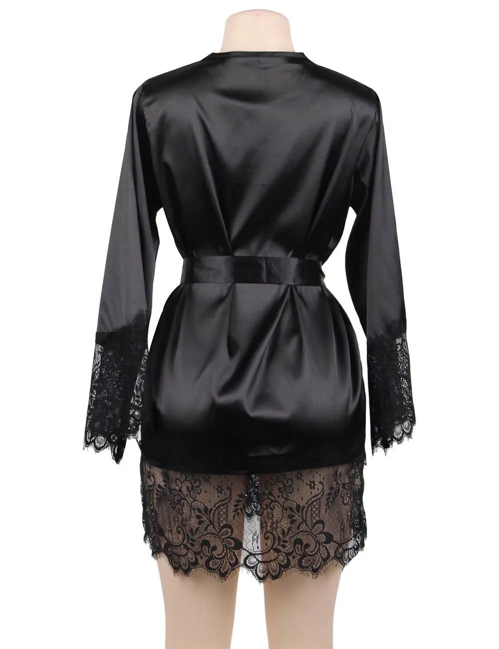 New Silk Satin Lace Sexy Women Kimono Home Pajamas
