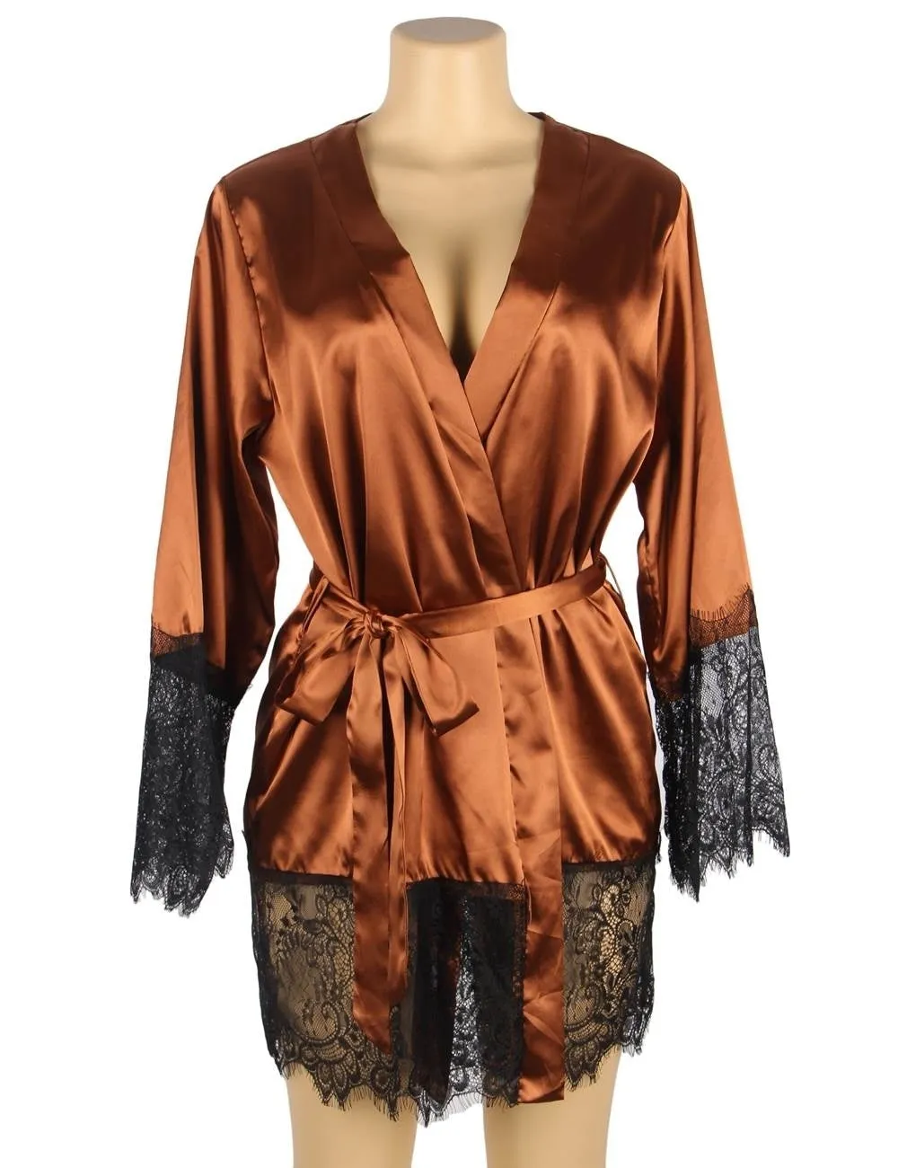 New Silk Satin Lace Sexy Women Kimono Home Pajamas