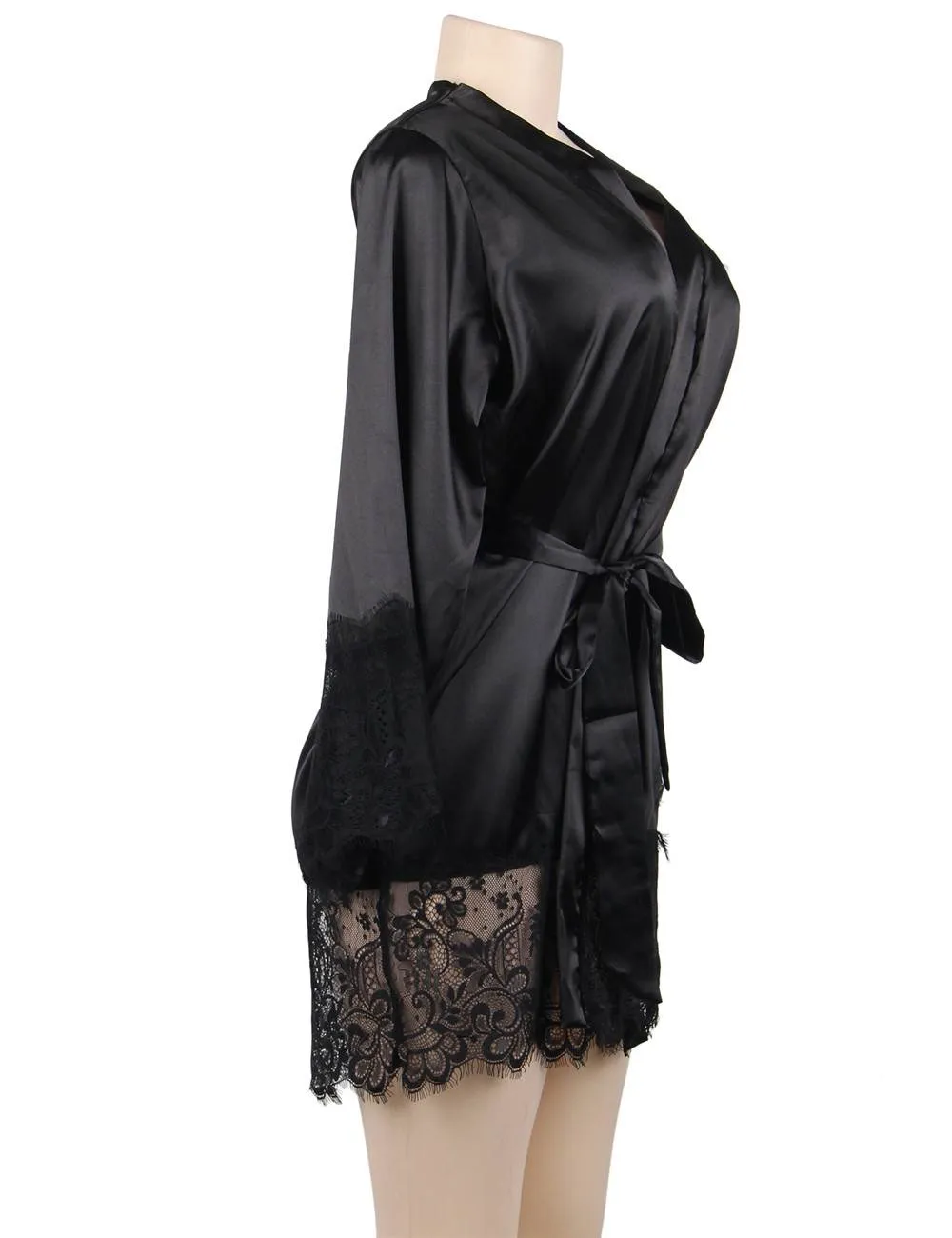 New Silk Satin Lace Sexy Women Kimono Home Pajamas