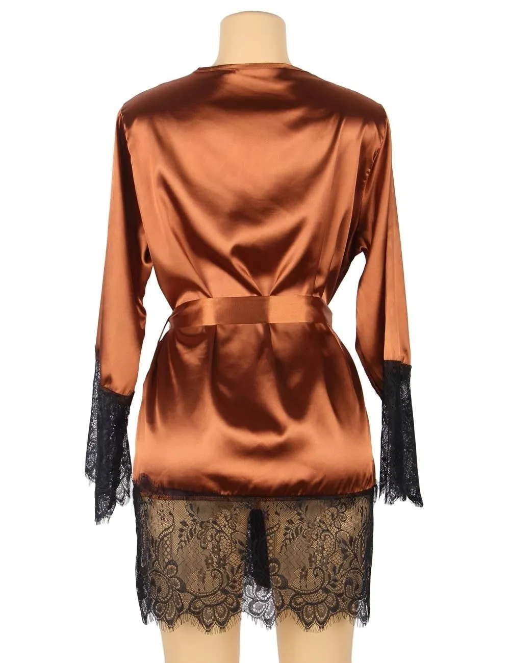 New Silk Satin Lace Sexy Women Kimono Home Pajamas