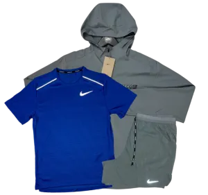 Nike Miler T-Shirt - Form GFX Windrunner - Flex Stride Shorts Outfit - Royal Blue/Grey/Grey