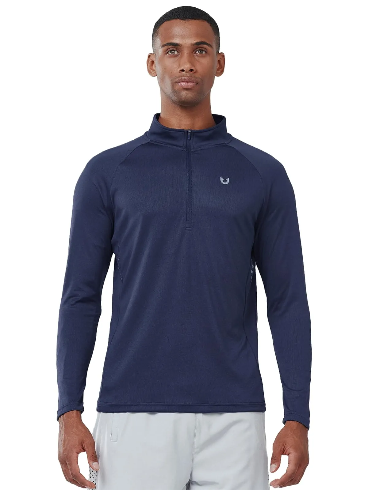 NORTHYARD Men's Running Shirt Long Sleeve Quarter Zip Pullover Moisture Wicking Quick Dry Athletic Workout Shirts Navy