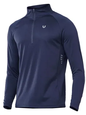 NORTHYARD Men's Running Shirt Long Sleeve Quarter Zip Pullover Moisture Wicking Quick Dry Athletic Workout Shirts Navy