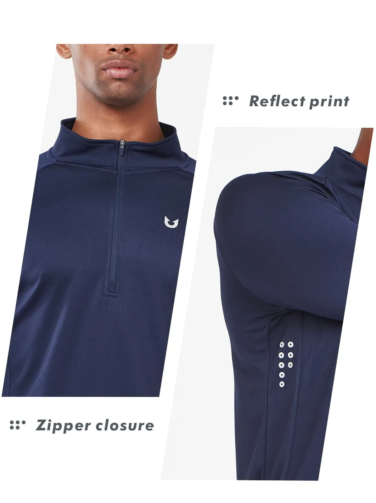 NORTHYARD Men's Running Shirt Long Sleeve Quarter Zip Pullover Moisture Wicking Quick Dry Athletic Workout Shirts Navy