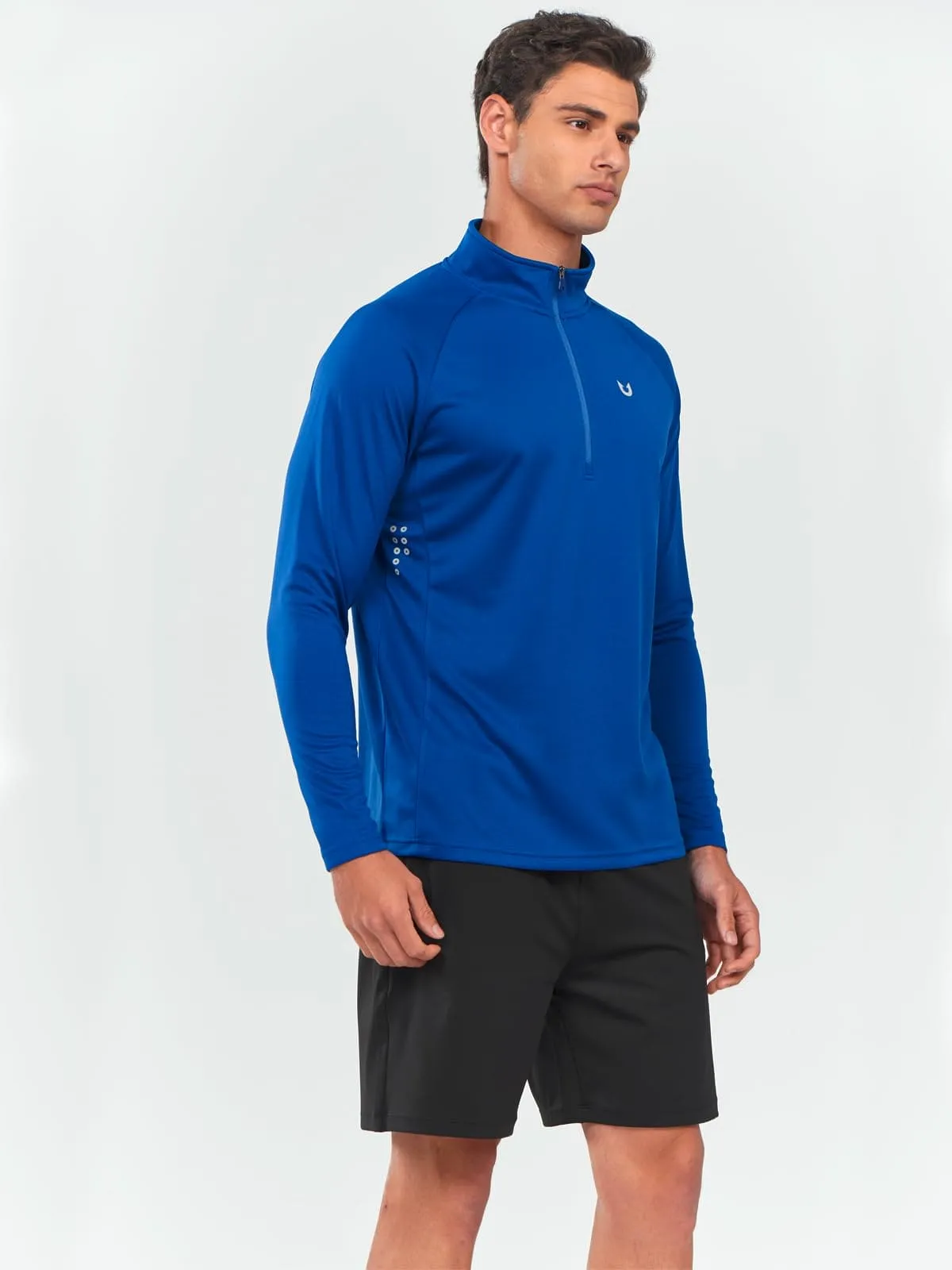 NORTHYARD Men's Running Shirt Long Sleeve Quarter Zip Pullover Moisture Wicking Quick Dry Athletic Workout Shirts Royal Blue
