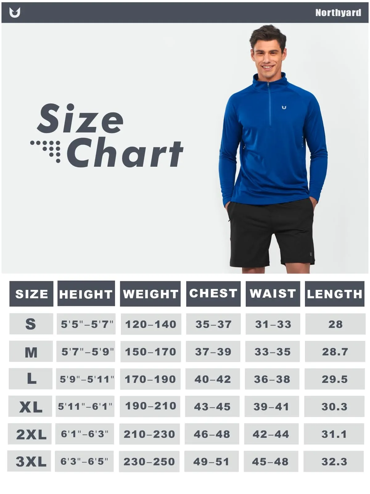 NORTHYARD Men's Running Shirt Long Sleeve Quarter Zip Pullover Moisture Wicking Quick Dry Athletic Workout Shirts Royal Blue