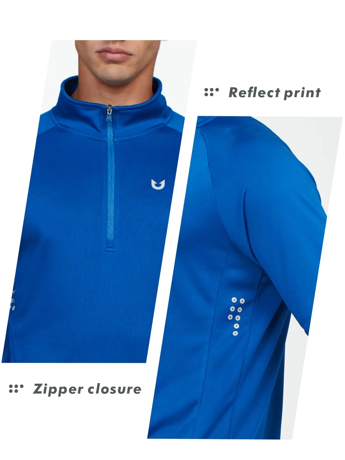 NORTHYARD Men's Running Shirt Long Sleeve Quarter Zip Pullover Moisture Wicking Quick Dry Athletic Workout Shirts Royal Blue