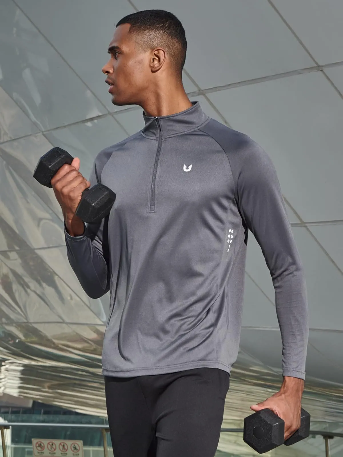 NORTHYARD Men's Running Shirt Long Sleeve Quarter Zip Pullover Moisture Wicking Quick Dry Athletic Workout Shirts SMOKEGREY