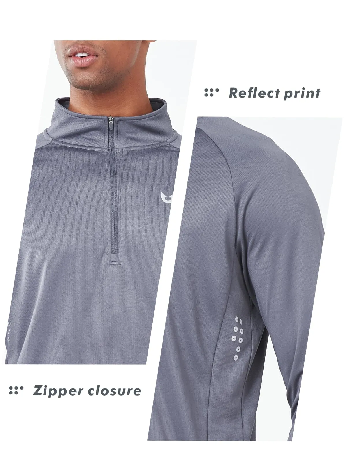 NORTHYARD Men's Running Shirt Long Sleeve Quarter Zip Pullover Moisture Wicking Quick Dry Athletic Workout Shirts SMOKEGREY