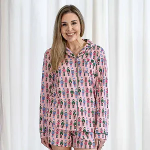 Nutcracker March Long Sleeve Button Up Sleep Shirt