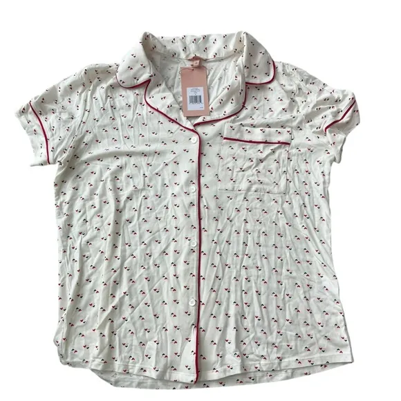 NWT Eberjey Women’s Gisele Relaxed Short PJ Top in Triple Hearts in size M