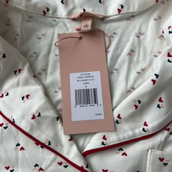 NWT Eberjey Women’s Gisele Relaxed Short PJ Top in Triple Hearts in size M