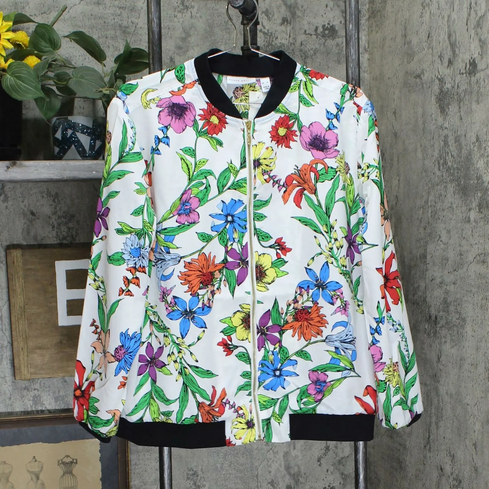 NWT Susan Graver Women's Floral Peachskin Bomber Jacket. A351018-Reg X-Large