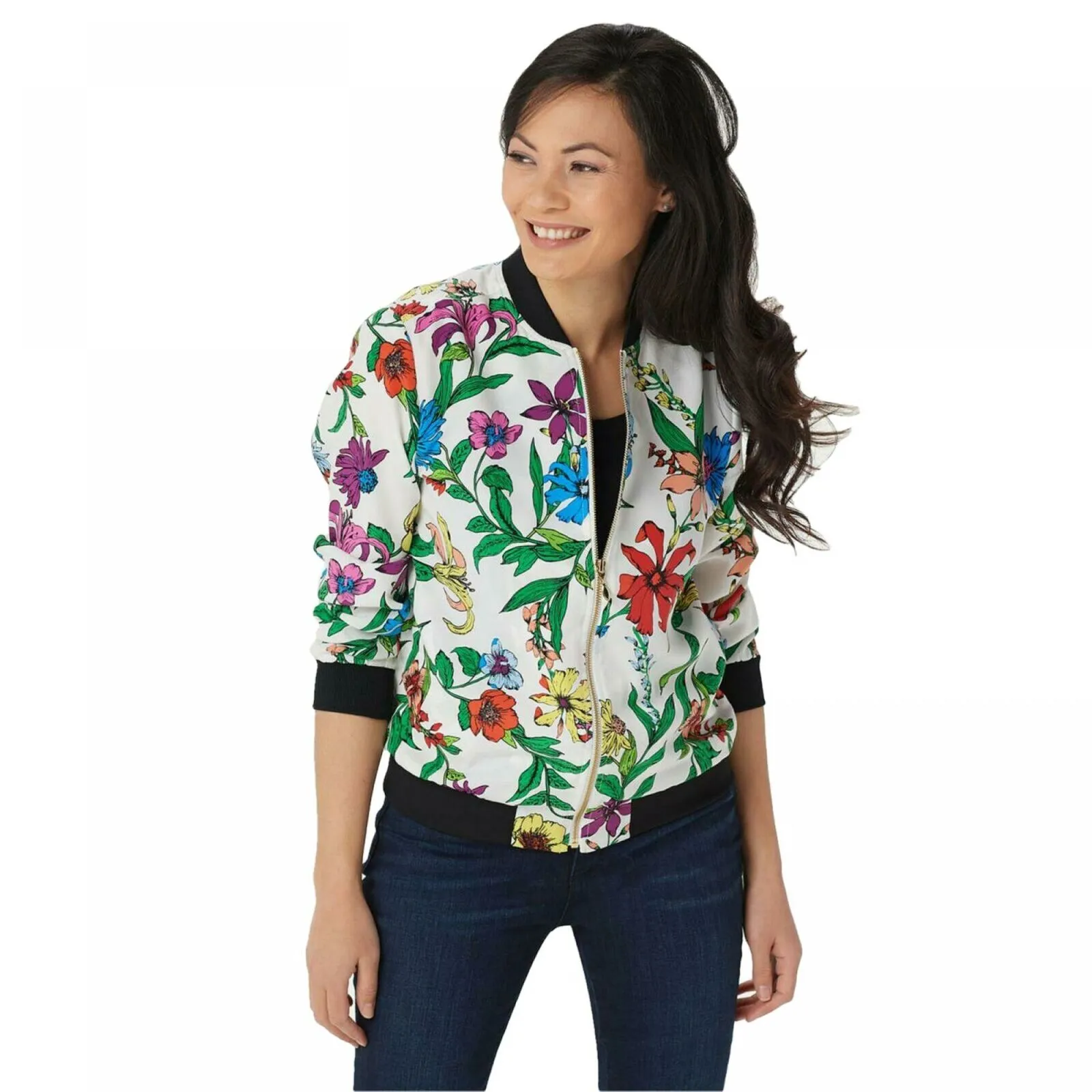NWT Susan Graver Women's Floral Peachskin Bomber Jacket. A351018-Reg X-Large