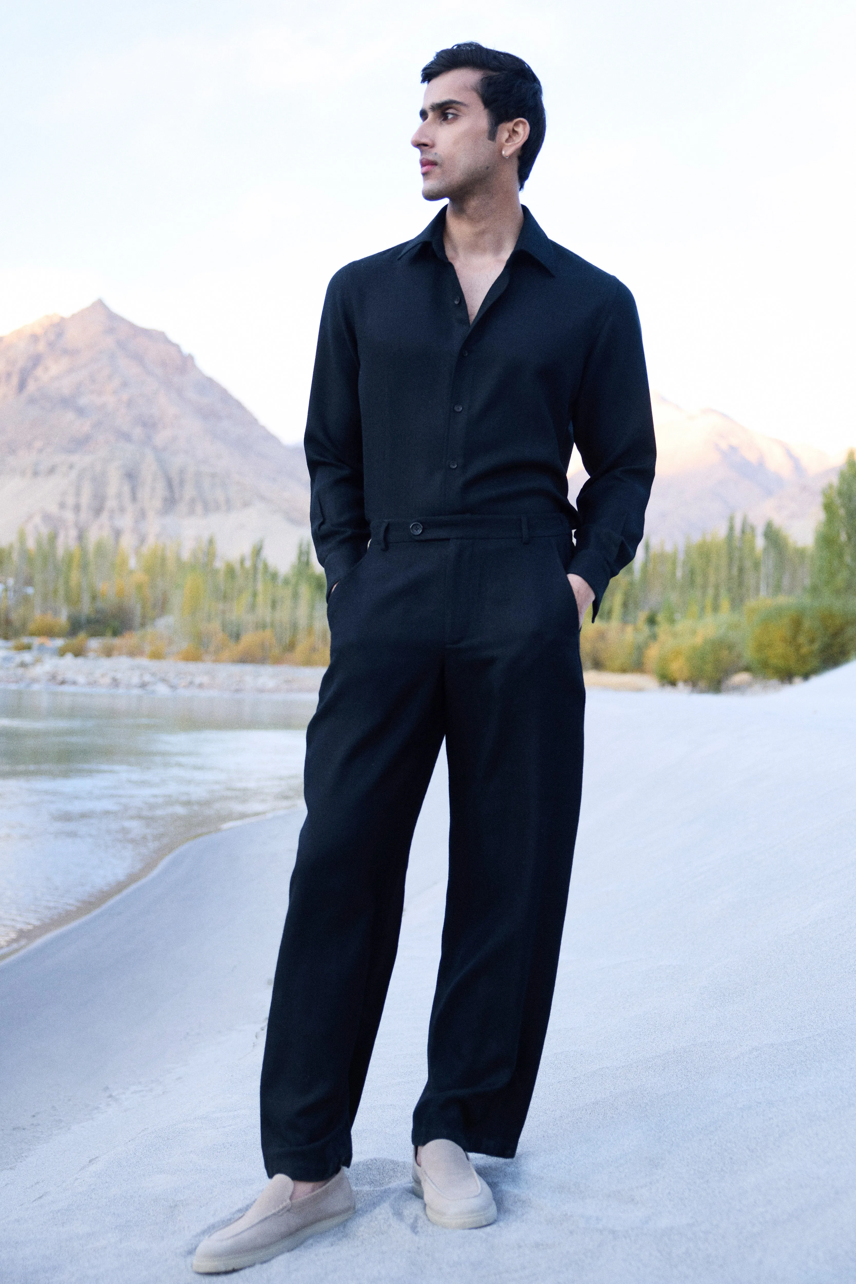 Nyoma Woollen Shirt - Man & Nyoma Woollen Pants  - Man (Black)