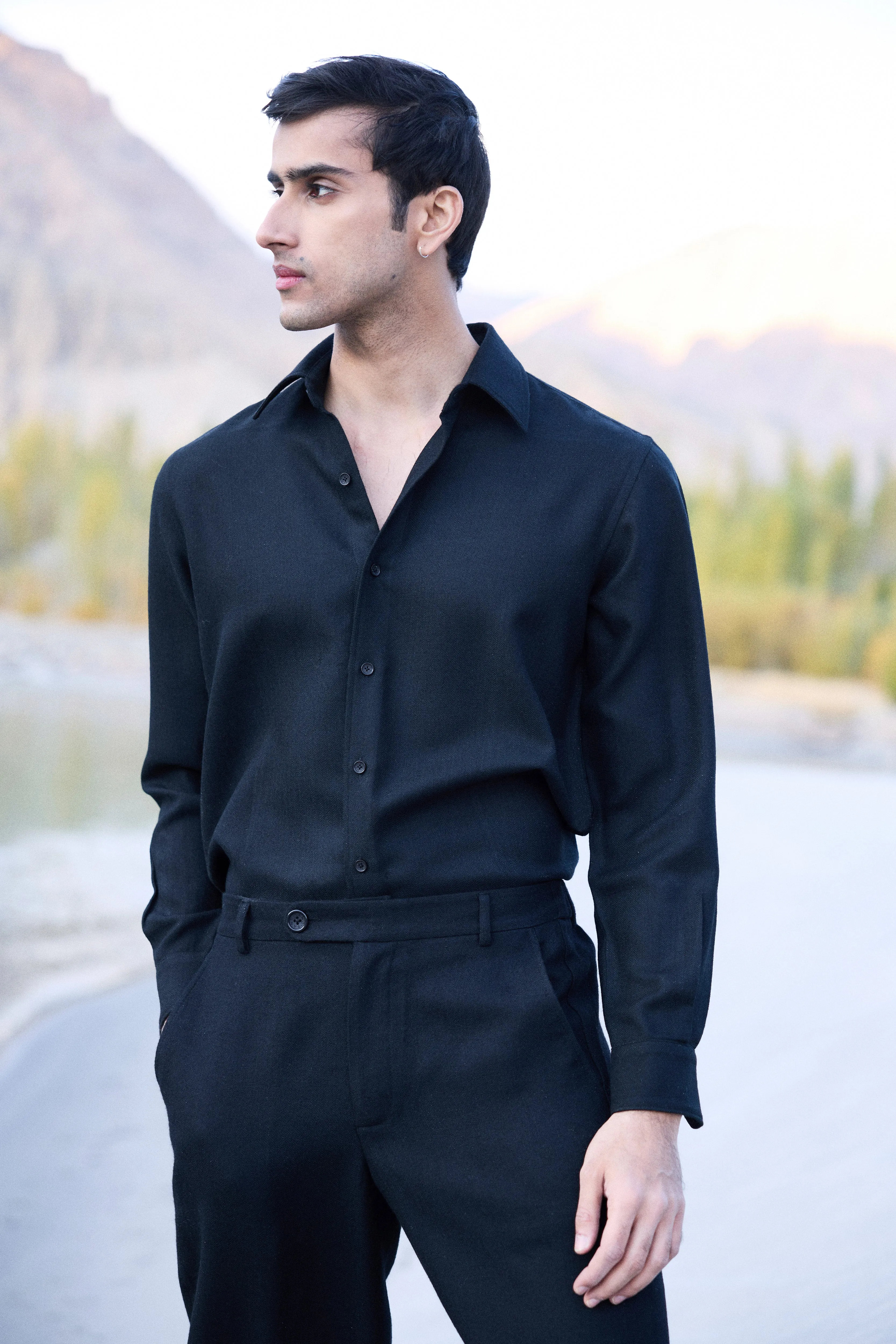 Nyoma Woollen Shirt - Man & Nyoma Woollen Pants  - Man (Black)