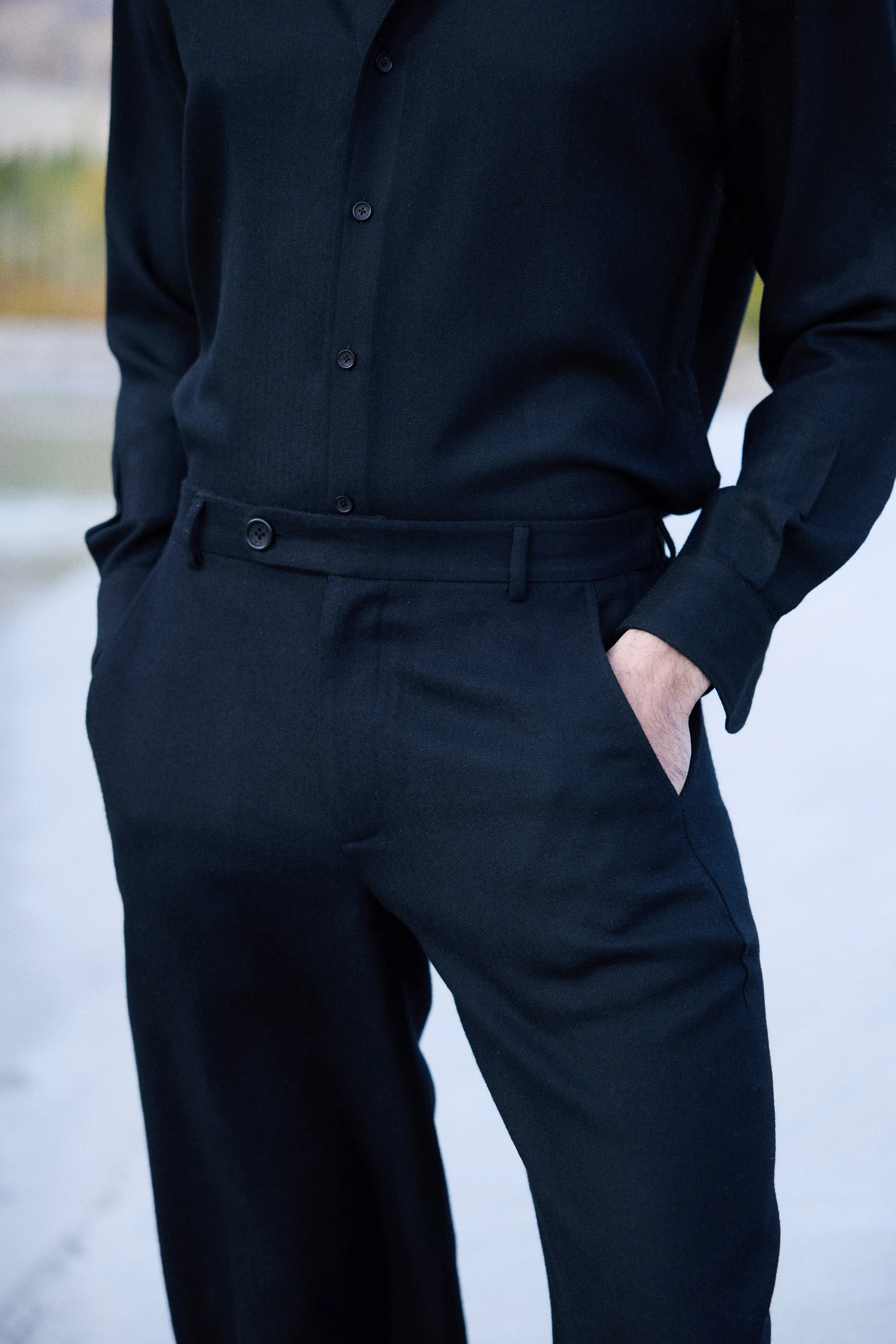 Nyoma Woollen Shirt - Man & Nyoma Woollen Pants  - Man (Black)