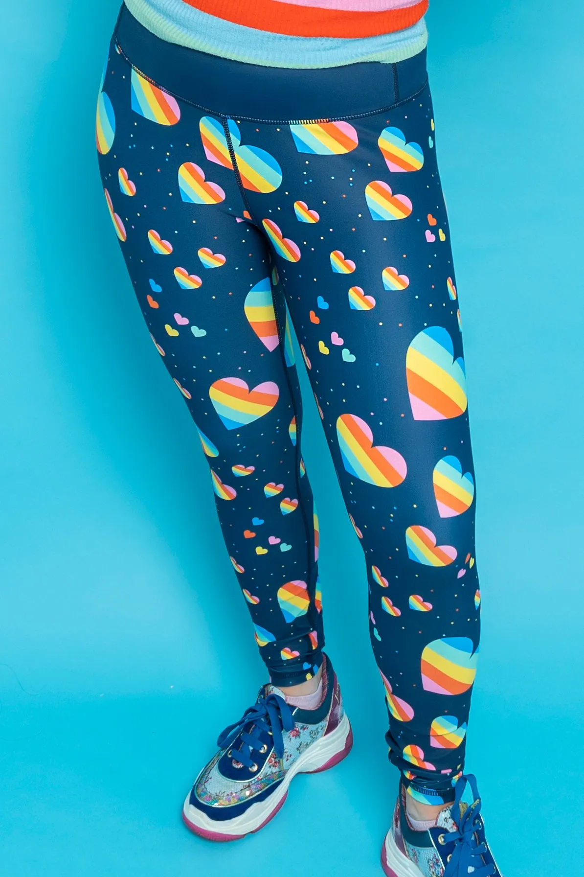Old Style Rainbow Hearts Women's Activewear Leggings - Tall 33" inside leg