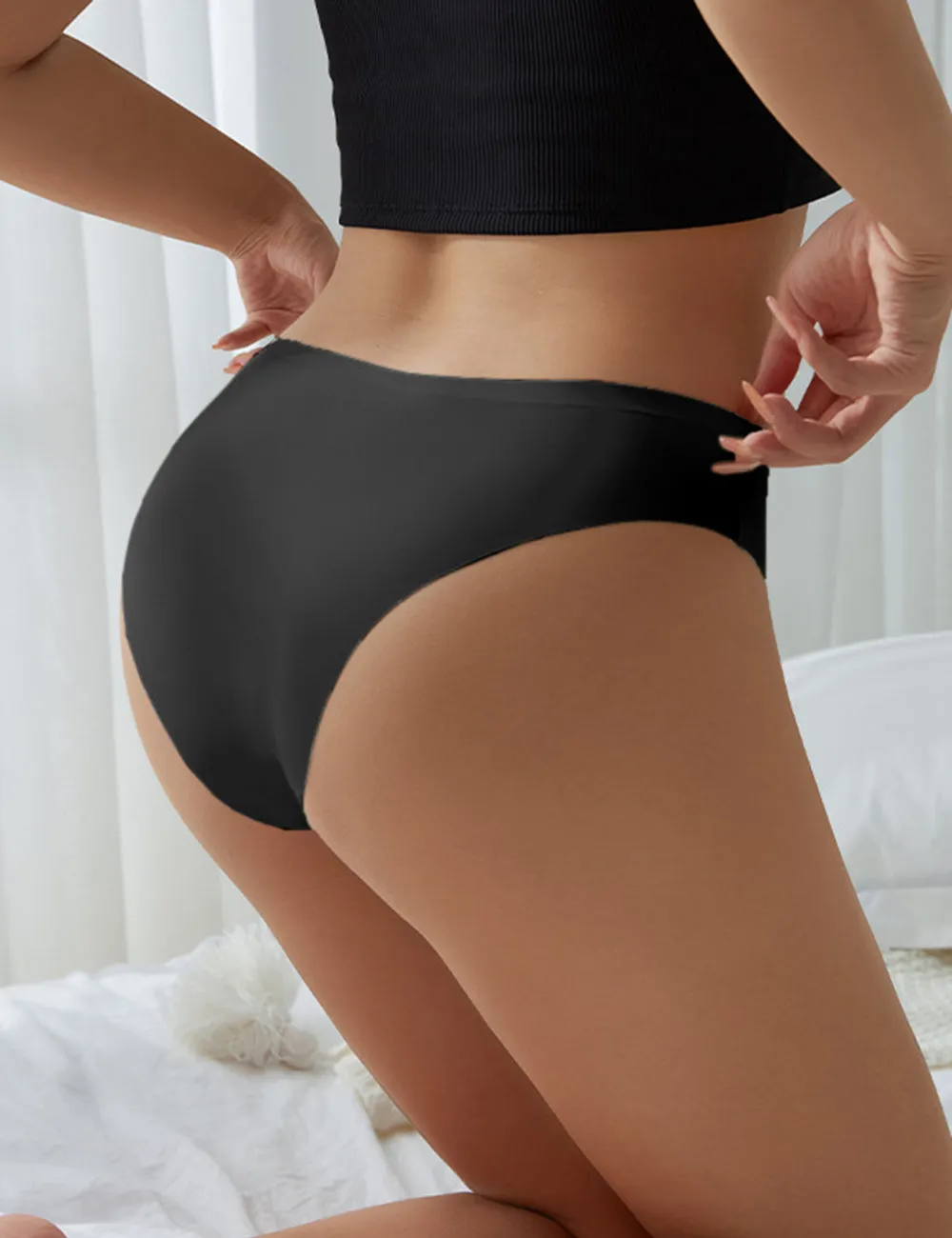 Orange & Black & White Sexy Seamless Panty With Buckles Decoration