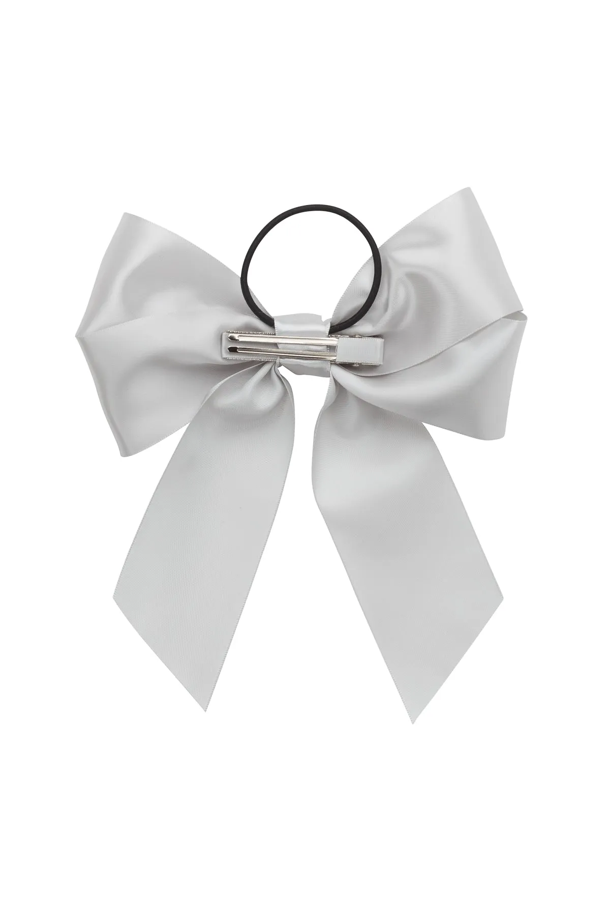 Oversized Bow Pony/Clip - Shell Grey