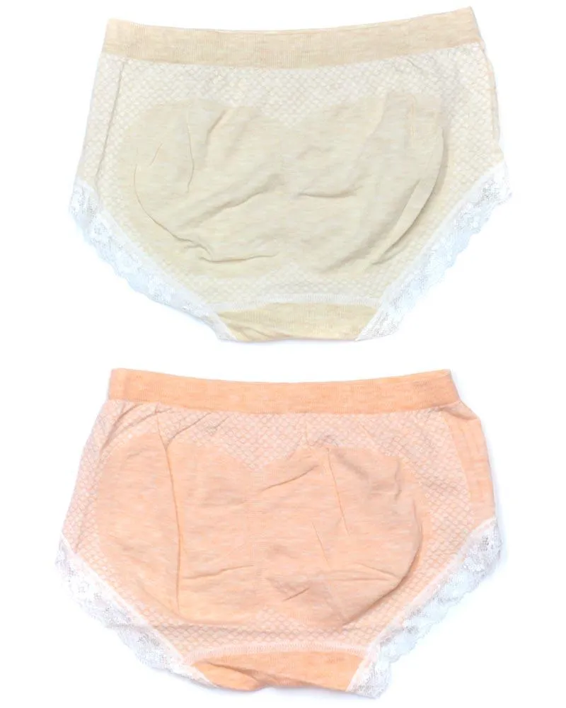 Pack of 2 Basic Soft Cotton Stretchable Lace Panty FP-657 - Mix Colors