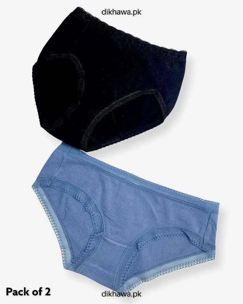 Pack of 2 Imported Stocklot Branded Cotton Panty Stretchable Cotton Lace Panty 2021
