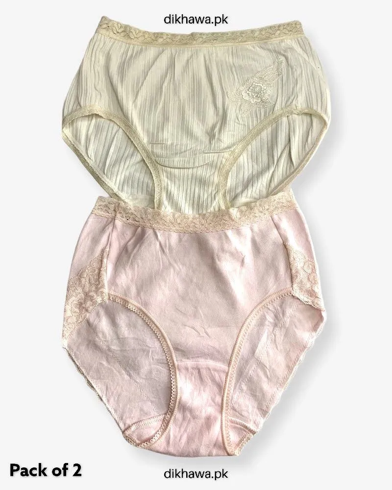 Pack of 2 Imported Stocklot Branded Cotton Panty Stretchable Cotton Lace Panty 2021