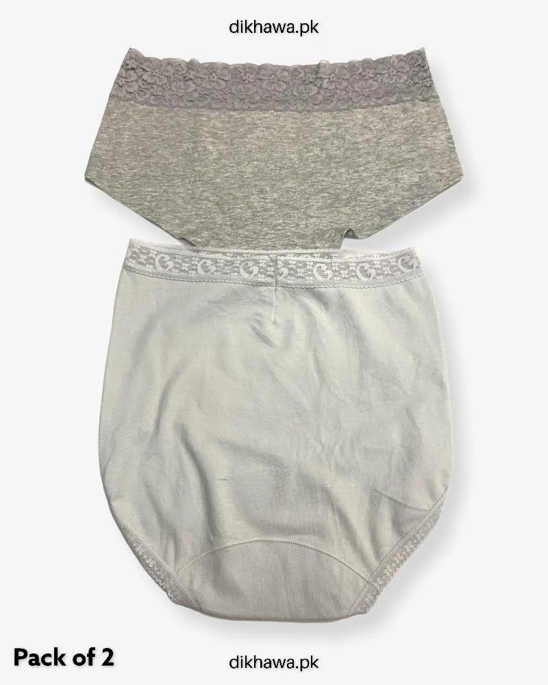 Pack of 2 Imported Stocklot Branded Cotton Panty Stretchable Cotton Lace Panty 2021