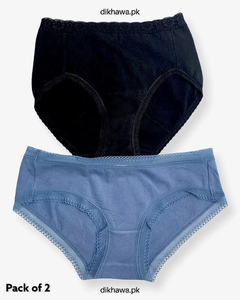 Pack of 2 Imported Stocklot Branded Cotton Panty Stretchable Cotton Lace Panty 2021
