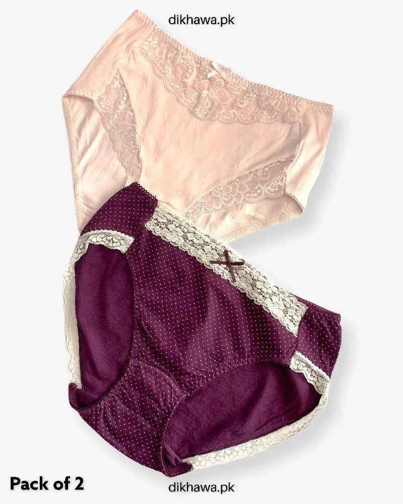 Pack of 2 Imported Stocklot Branded Cotton Panty Stretchable Cotton Lace Panty 2021