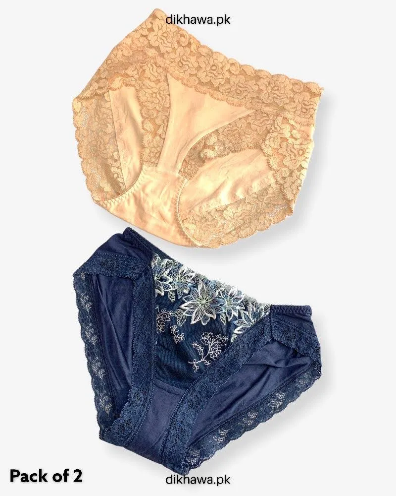 Pack of 2 Imported Stocklot Branded Cotton Panty Stretchable Cotton Lace Panty 2021