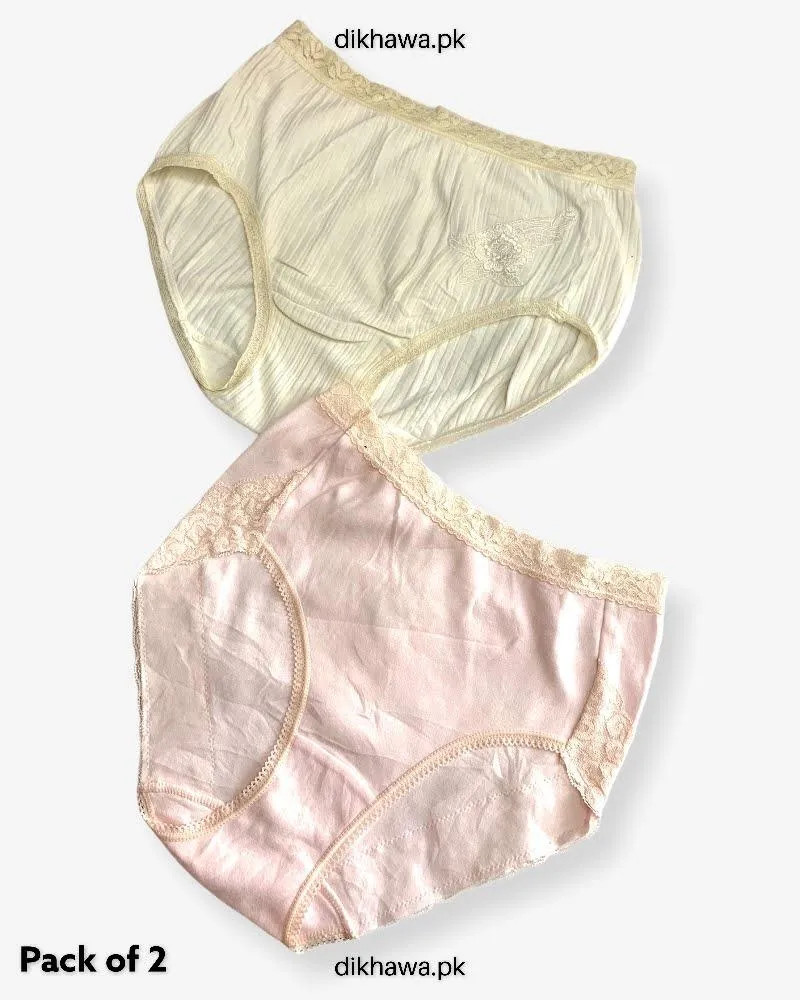 Pack of 2 Imported Stocklot Branded Cotton Panty Stretchable Cotton Lace Panty 2021