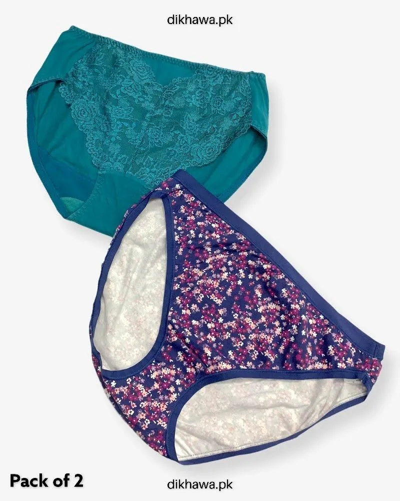 Pack of 2 Imported Stocklot Branded Cotton Panty Stretchable Cotton Lace Panty 2021
