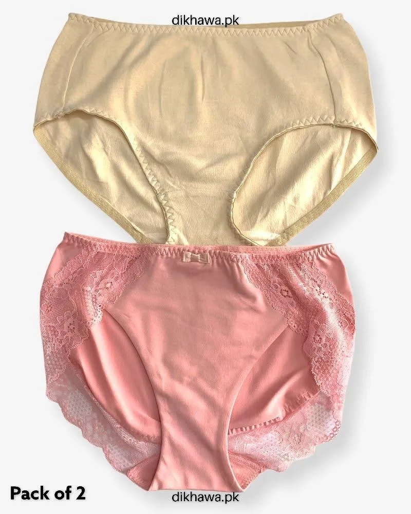 Pack of 2 Imported Stocklot Branded Cotton Panty Stretchable Cotton Lace Panty 2021