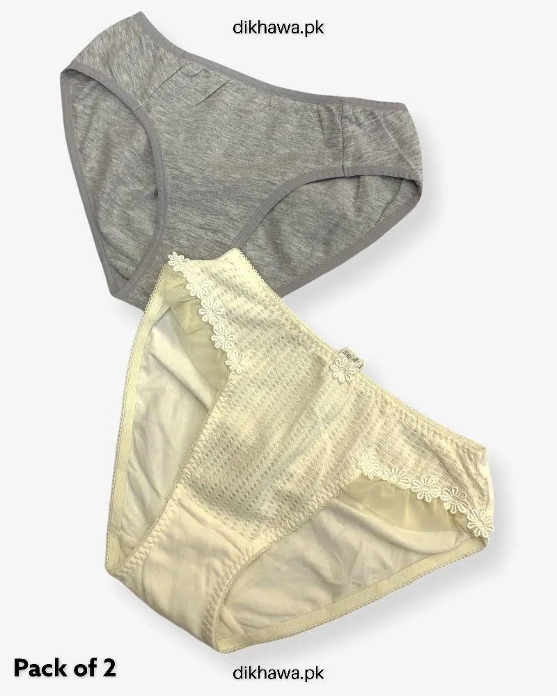 Pack of 2 Imported Stocklot Branded Cotton Panty Stretchable Cotton Lace Panty 2021