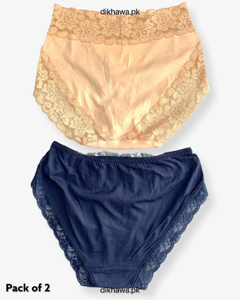 Pack of 2 Imported Stocklot Branded Cotton Panty Stretchable Cotton Lace Panty 2021