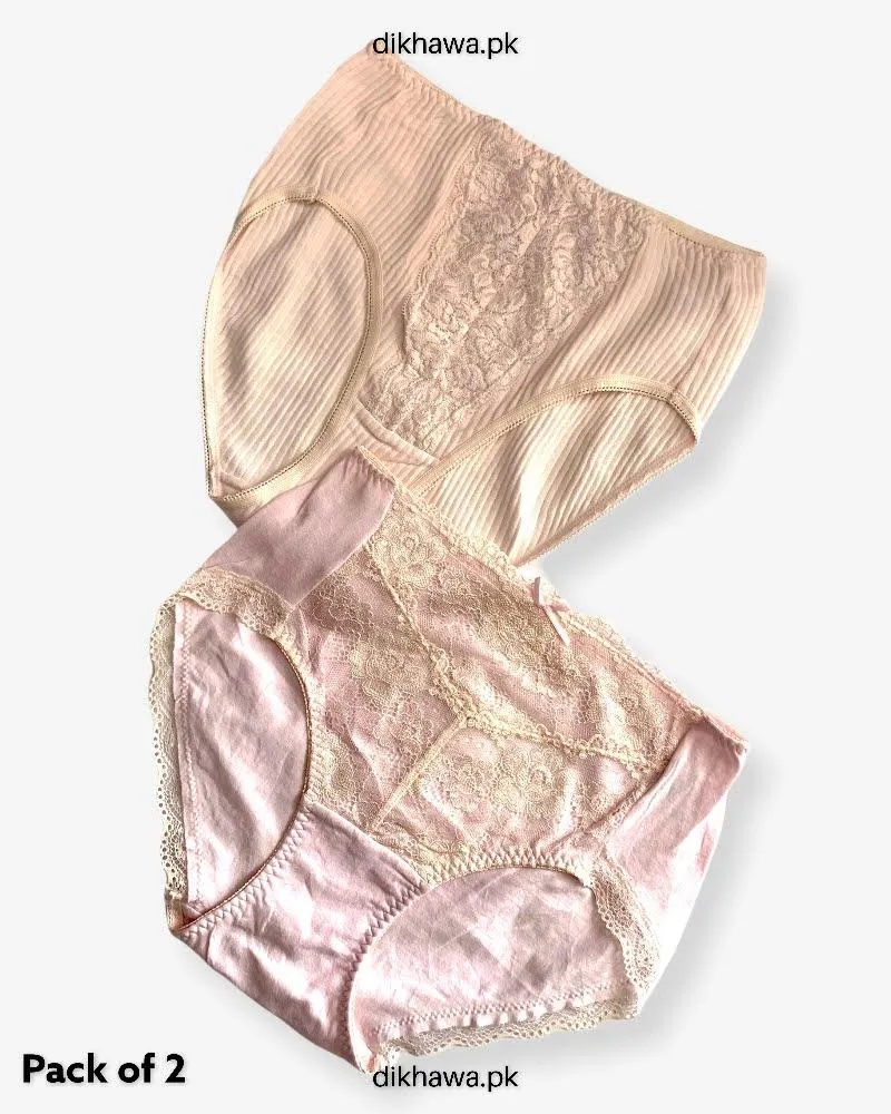 Pack of 2 Imported Stocklot Branded Cotton Panty Stretchable Cotton Lace Panty 2021
