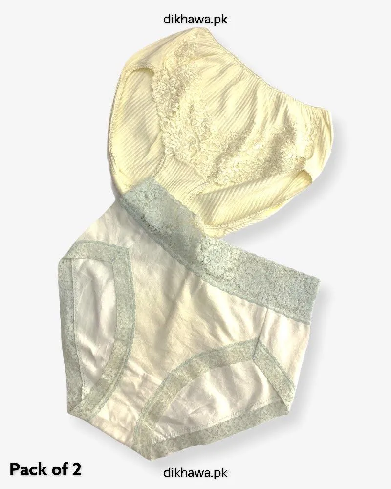 Pack of 2 Imported Stocklot Branded Cotton Panty Stretchable Cotton Lace Panty 2021