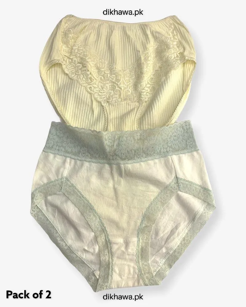 Pack of 2 Imported Stocklot Branded Cotton Panty Stretchable Cotton Lace Panty 2021
