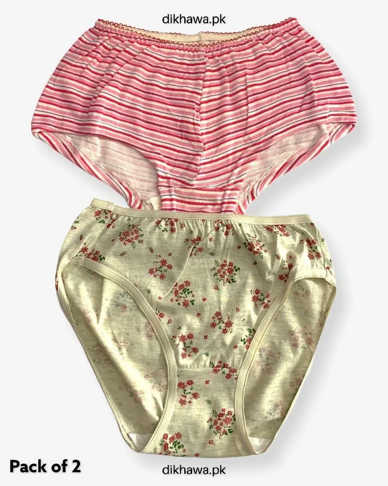 Pack of 2 Imported Stocklot Branded Cotton Panty Stretchable Cotton Lace Panty 2021