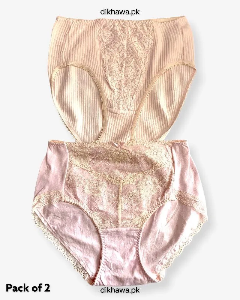 Pack of 2 Imported Stocklot Branded Cotton Panty Stretchable Cotton Lace Panty 2021