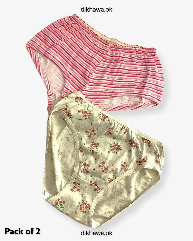 Pack of 2 Imported Stocklot Branded Cotton Panty Stretchable Cotton Lace Panty 2021