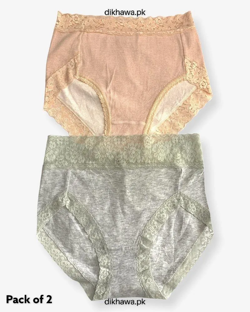 Pack of 2 Imported Stocklot Branded Cotton Panty Stretchable Cotton Lace Panty 2021