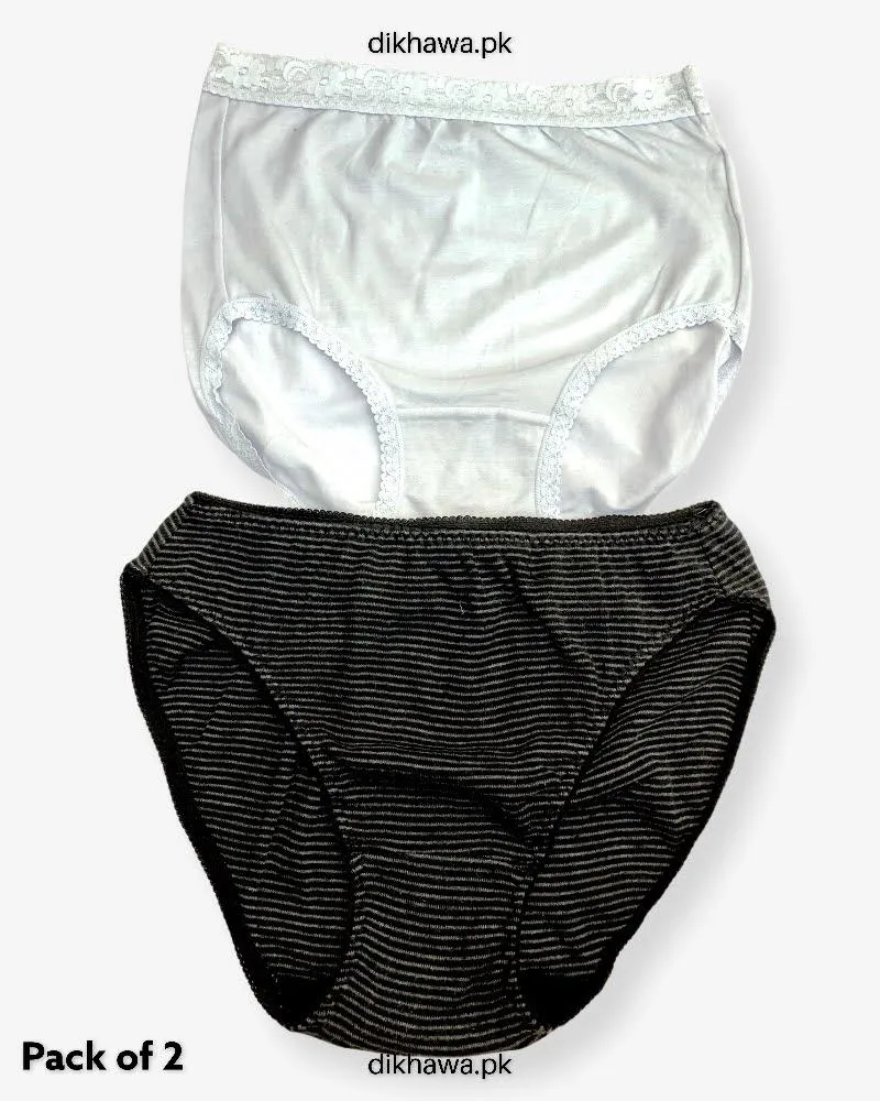 Pack of 2 Imported Stocklot Branded Cotton Panty Stretchable Cotton Lace Panty 2021